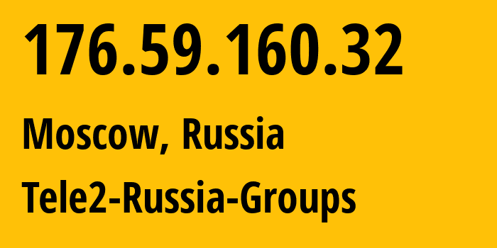 IP address 176.59.160.32 (Moscow, Moscow, Russia) get location, coordinates on map, ISP provider AS12958 Tele2-Russia-Groups // who is provider of ip address 176.59.160.32, whose IP address