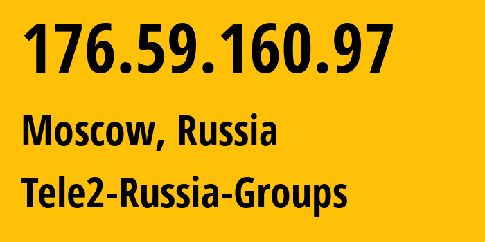 IP address 176.59.160.97 (Moscow, Moscow, Russia) get location, coordinates on map, ISP provider AS12958 Tele2-Russia-Groups // who is provider of ip address 176.59.160.97, whose IP address