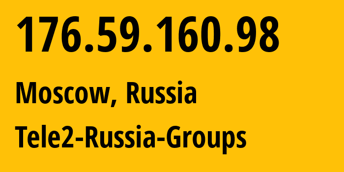 IP address 176.59.160.98 (Moscow, Moscow, Russia) get location, coordinates on map, ISP provider AS12958 Tele2-Russia-Groups // who is provider of ip address 176.59.160.98, whose IP address