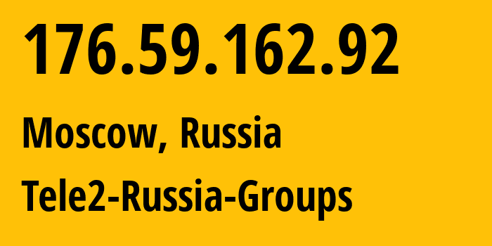 IP-адрес 176.59.162.92 (Москва, Москва, Россия) определить местоположение, координаты на карте, ISP провайдер AS12958 Tele2-Russia-Groups // кто провайдер айпи-адреса 176.59.162.92