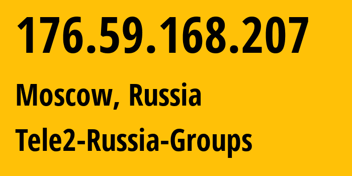 IP address 176.59.168.207 (Moscow, Moscow, Russia) get location, coordinates on map, ISP provider AS12958 Tele2-Russia-Groups // who is provider of ip address 176.59.168.207, whose IP address