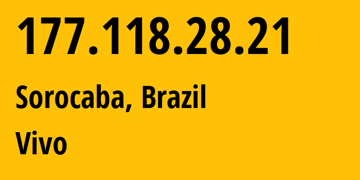 IP-адрес 177.118.28.21 (Сорокаба, Сан-Паулу, Бразилия) определить местоположение, координаты на карте, ISP провайдер AS26599 Vivo // кто провайдер айпи-адреса 177.118.28.21