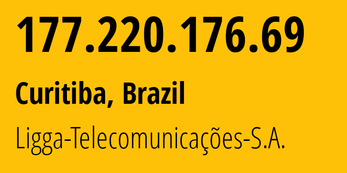 IP-адрес 177.220.176.69 (Куритиба, Парана, Бразилия) определить местоположение, координаты на карте, ISP провайдер AS14868 Ligga-Telecomunicações-S.A. // кто провайдер айпи-адреса 177.220.176.69