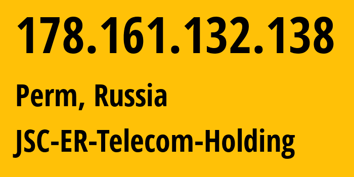 IP address 178.161.132.138 (Perm, Perm Krai, Russia) get location, coordinates on map, ISP provider AS12768 JSC-ER-Telecom-Holding // who is provider of ip address 178.161.132.138, whose IP address