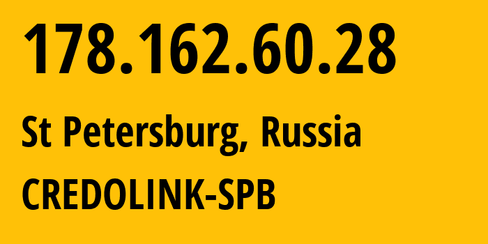 IP address 178.162.60.28 (St Petersburg, St.-Petersburg, Russia) get location, coordinates on map, ISP provider AS20807 CREDOLINK-SPB // who is provider of ip address 178.162.60.28, whose IP address