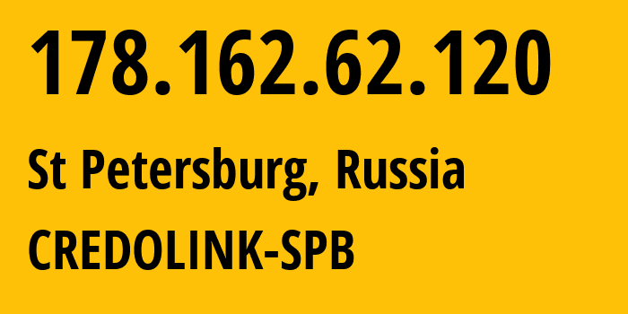 IP-адрес 178.162.62.120 (Санкт-Петербург, Санкт-Петербург, Россия) определить местоположение, координаты на карте, ISP провайдер AS20807 CREDOLINK-SPB // кто провайдер айпи-адреса 178.162.62.120