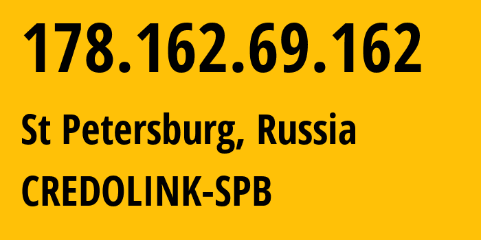 IP-адрес 178.162.69.162 (Санкт-Петербург, Санкт-Петербург, Россия) определить местоположение, координаты на карте, ISP провайдер AS20807 CREDOLINK-SPB // кто провайдер айпи-адреса 178.162.69.162