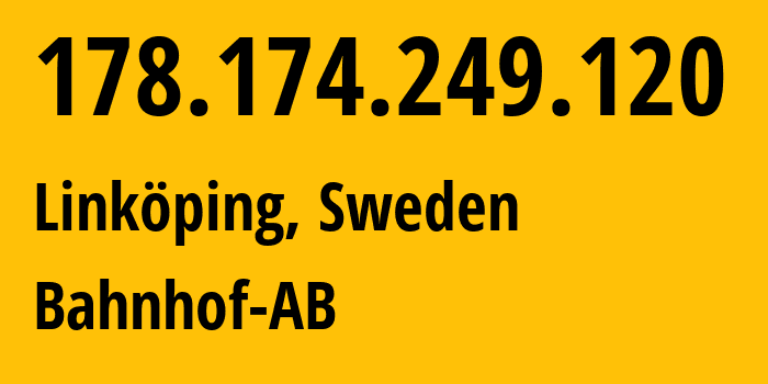 IP-адрес 178.174.249.120 (Линчёпинг, Эстергётланд, Швеция) определить местоположение, координаты на карте, ISP провайдер AS8473 Bahnhof-AB // кто провайдер айпи-адреса 178.174.249.120