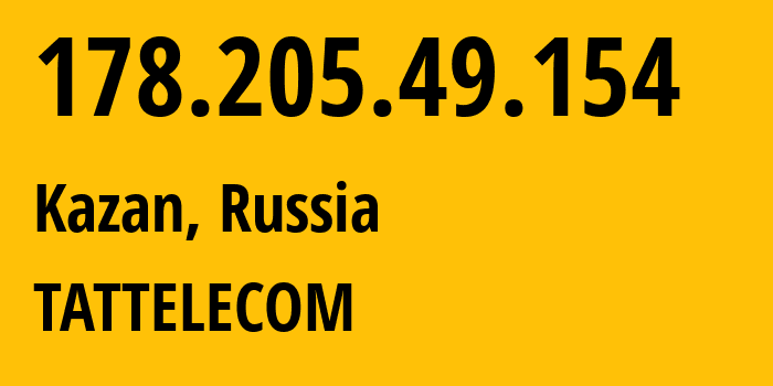 IP-адрес 178.205.49.154 (Казань, Татарстан, Россия) определить местоположение, координаты на карте, ISP провайдер AS28840 TATTELECOM // кто провайдер айпи-адреса 178.205.49.154