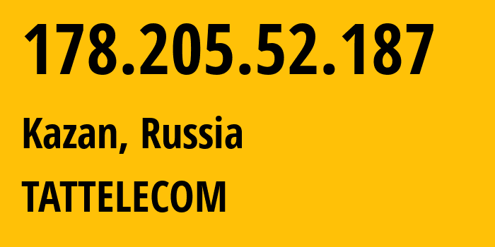 IP-адрес 178.205.52.187 (Казань, Татарстан, Россия) определить местоположение, координаты на карте, ISP провайдер AS28840 TATTELECOM // кто провайдер айпи-адреса 178.205.52.187