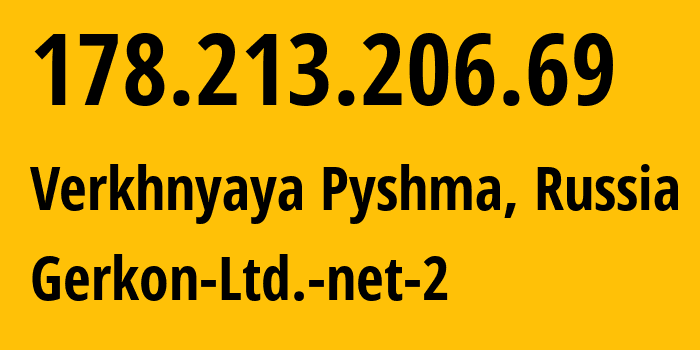 IP address 178.213.206.69 (Verkhnyaya Pyshma, Sverdlovsk Oblast, Russia) get location, coordinates on map, ISP provider AS42498 Gerkon-Ltd.-net-2 // who is provider of ip address 178.213.206.69, whose IP address