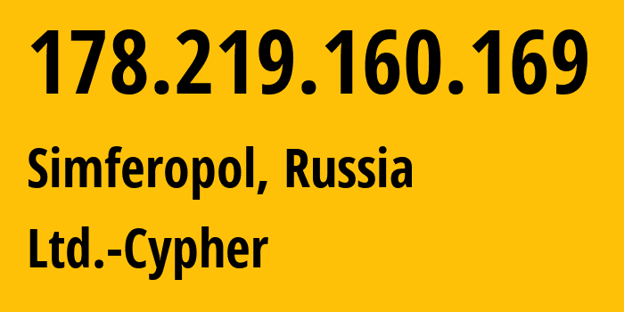 IP-адрес 178.219.160.169 (Симферополь, Республика Крым, Россия) определить местоположение, координаты на карте, ISP провайдер AS42239 Ltd.-Cypher // кто провайдер айпи-адреса 178.219.160.169