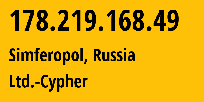 IP-адрес 178.219.168.49 (Симферополь, Республика Крым, Россия) определить местоположение, координаты на карте, ISP провайдер AS42239 Ltd.-Cypher // кто провайдер айпи-адреса 178.219.168.49