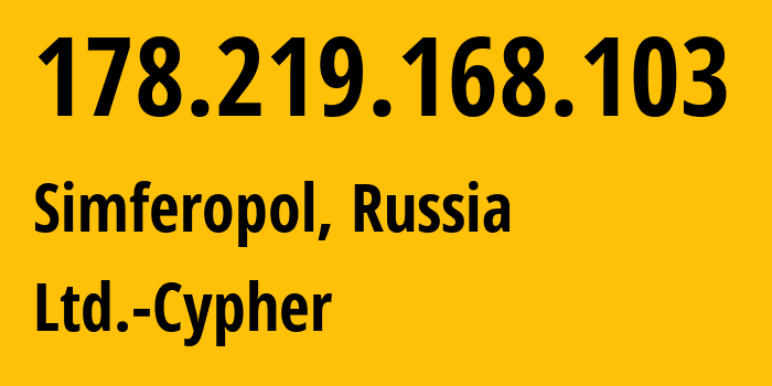 IP address 178.219.168.103 (Simferopol, Crimea, Russia) get location, coordinates on map, ISP provider AS42239 Ltd.-Cypher // who is provider of ip address 178.219.168.103, whose IP address