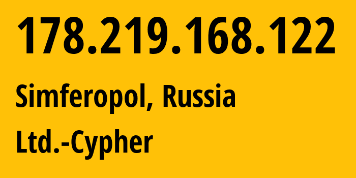 IP-адрес 178.219.168.122 (Симферополь, Республика Крым, Россия) определить местоположение, координаты на карте, ISP провайдер AS42239 Ltd.-Cypher // кто провайдер айпи-адреса 178.219.168.122