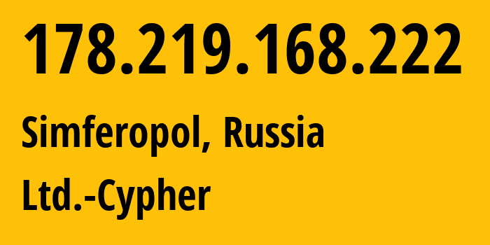 IP-адрес 178.219.168.222 (Симферополь, Республика Крым, Россия) определить местоположение, координаты на карте, ISP провайдер AS42239 Ltd.-Cypher // кто провайдер айпи-адреса 178.219.168.222