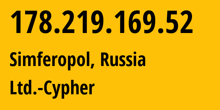 IP address 178.219.169.52 (Simferopol, Crimea, Russia) get location, coordinates on map, ISP provider AS42239 Ltd.-Cypher // who is provider of ip address 178.219.169.52, whose IP address