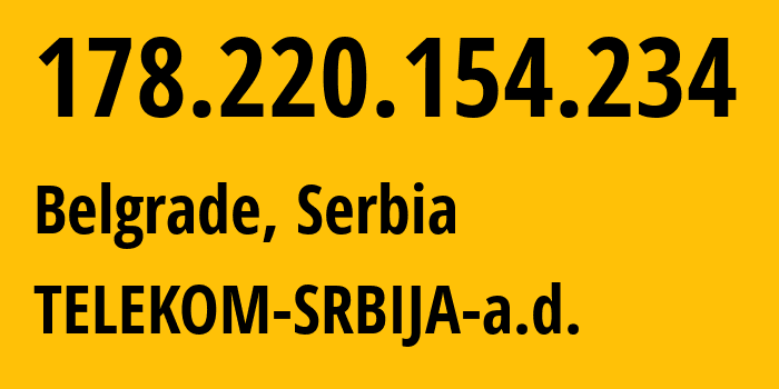 IP-адрес 178.220.154.234 (Белград, Belgrade, Сербия) определить местоположение, координаты на карте, ISP провайдер AS8400 TELEKOM-SRBIJA-a.d. // кто провайдер айпи-адреса 178.220.154.234