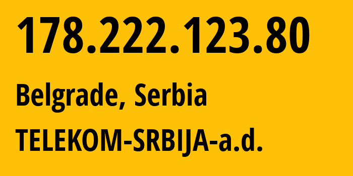 IP-адрес 178.222.123.80 (Белград, Belgrade, Сербия) определить местоположение, координаты на карте, ISP провайдер AS8400 TELEKOM-SRBIJA-a.d. // кто провайдер айпи-адреса 178.222.123.80
