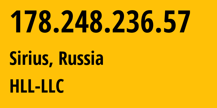 IP-адрес 178.248.236.57 (Сириус, Краснодарский край, Россия) определить местоположение, координаты на карте, ISP провайдер AS51115 HLL-LLC // кто провайдер айпи-адреса 178.248.236.57