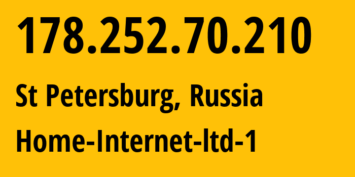 IP-адрес 178.252.70.210 (Санкт-Петербург, Санкт-Петербург, Россия) определить местоположение, координаты на карте, ISP провайдер AS42893 Home-Internet-ltd-1 // кто провайдер айпи-адреса 178.252.70.210