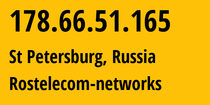 IP address 178.66.51.165 (St Petersburg, St.-Petersburg, Russia) get location, coordinates on map, ISP provider AS12389 Rostelecom-networks // who is provider of ip address 178.66.51.165, whose IP address