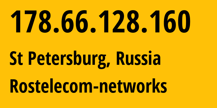 IP address 178.66.128.160 (St Petersburg, St.-Petersburg, Russia) get location, coordinates on map, ISP provider AS12389 Rostelecom-networks // who is provider of ip address 178.66.128.160, whose IP address