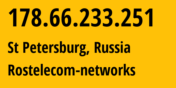 IP-адрес 178.66.233.251 (Санкт-Петербург, Санкт-Петербург, Россия) определить местоположение, координаты на карте, ISP провайдер AS12389 Rostelecom-networks // кто провайдер айпи-адреса 178.66.233.251