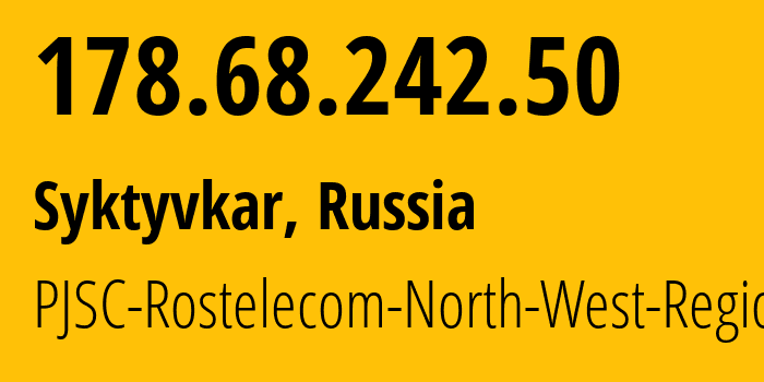 IP-адрес 178.68.242.50 (Сыктывкар, Коми, Россия) определить местоположение, координаты на карте, ISP провайдер AS12389 PJSC-Rostelecom-North-West-Region // кто провайдер айпи-адреса 178.68.242.50