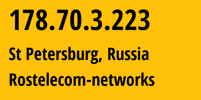 IP-адрес 178.70.3.223 (Санкт-Петербург, Санкт-Петербург, Россия) определить местоположение, координаты на карте, ISP провайдер AS12389 Rostelecom-networks // кто провайдер айпи-адреса 178.70.3.223