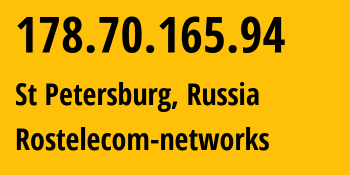 IP-адрес 178.70.165.94 (Санкт-Петербург, Санкт-Петербург, Россия) определить местоположение, координаты на карте, ISP провайдер AS12389 Rostelecom-networks // кто провайдер айпи-адреса 178.70.165.94