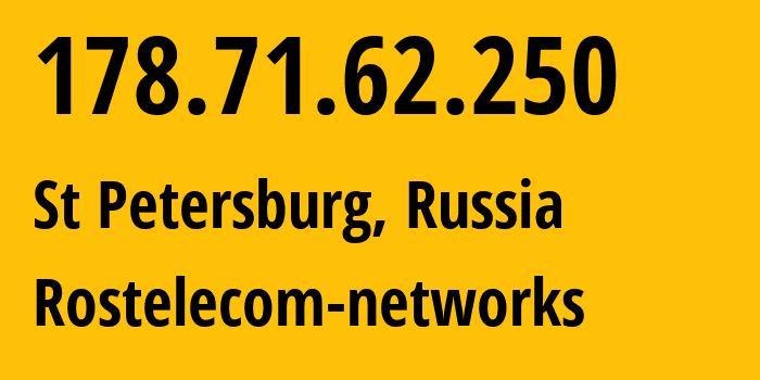 IP-адрес 178.71.62.250 (Санкт-Петербург, Санкт-Петербург, Россия) определить местоположение, координаты на карте, ISP провайдер AS12389 Rostelecom-networks // кто провайдер айпи-адреса 178.71.62.250