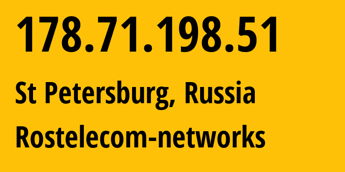IP-адрес 178.71.198.51 (Санкт-Петербург, Санкт-Петербург, Россия) определить местоположение, координаты на карте, ISP провайдер AS12389 Rostelecom-networks // кто провайдер айпи-адреса 178.71.198.51