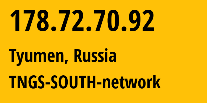 IP-адрес 178.72.70.92 (Тюмень, Тюмень, Россия) определить местоположение, координаты на карте, ISP провайдер AS8359 TNGS-SOUTH-network // кто провайдер айпи-адреса 178.72.70.92