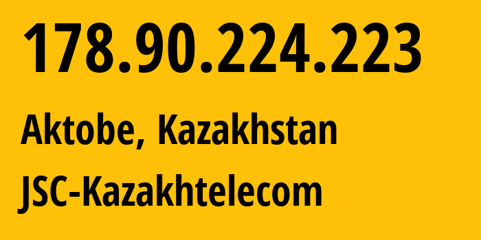 IP-адрес 178.90.224.223 (Актобе, Aktyubinskaya Oblast, Казахстан) определить местоположение, координаты на карте, ISP провайдер AS9198 JSC-Kazakhtelecom // кто провайдер айпи-адреса 178.90.224.223