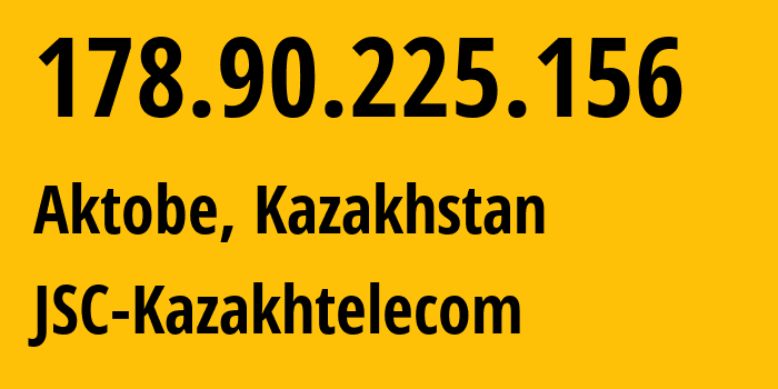 IP address 178.90.225.156 (Aktobe, Aktyubinskaya Oblast, Kazakhstan) get location, coordinates on map, ISP provider AS9198 JSC-Kazakhtelecom // who is provider of ip address 178.90.225.156, whose IP address