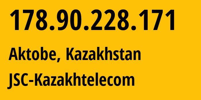 IP-адрес 178.90.228.171 (Актобе, Aktyubinskaya Oblast, Казахстан) определить местоположение, координаты на карте, ISP провайдер AS9198 JSC-Kazakhtelecom // кто провайдер айпи-адреса 178.90.228.171