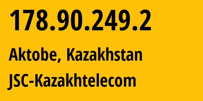 IP-адрес 178.90.249.2 (Актобе, Aktyubinskaya Oblast, Казахстан) определить местоположение, координаты на карте, ISP провайдер AS9198 JSC-Kazakhtelecom // кто провайдер айпи-адреса 178.90.249.2