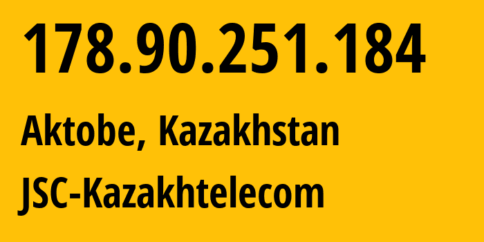 IP-адрес 178.90.251.184 (Актобе, Aktyubinskaya Oblast, Казахстан) определить местоположение, координаты на карте, ISP провайдер AS9198 JSC-Kazakhtelecom // кто провайдер айпи-адреса 178.90.251.184