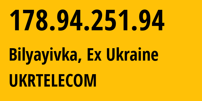 IP address 178.94.251.94 (Bilyayivka, Odessa, Ex Ukraine) get location, coordinates on map, ISP provider AS6849 UKRTELECOM // who is provider of ip address 178.94.251.94, whose IP address