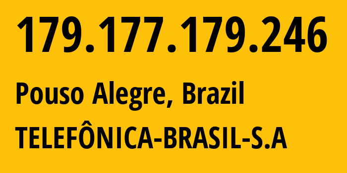 IP-адрес 179.177.179.246 (Позу-Алегри, Минас-Жерайс, Бразилия) определить местоположение, координаты на карте, ISP провайдер AS18881 TELEFÔNICA-BRASIL-S.A // кто провайдер айпи-адреса 179.177.179.246