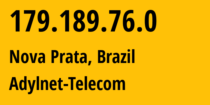 IP-адрес 179.189.76.0 (Nova Prata, Rio Grande do Sul, Бразилия) определить местоположение, координаты на карте, ISP провайдер AS52610 Adylnet-Telecom // кто провайдер айпи-адреса 179.189.76.0