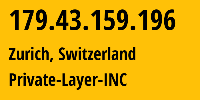 IP address 179.43.159.196 (Zurich, Zurich, Switzerland) get location, coordinates on map, ISP provider AS51852 Private-Layer-INC // who is provider of ip address 179.43.159.196, whose IP address