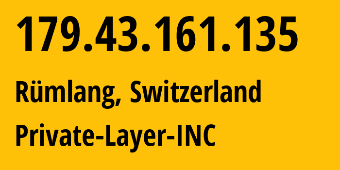 IP address 179.43.161.135 (Rümlang, Zurich, Switzerland) get location, coordinates on map, ISP provider AS51852 Private-Layer-INC // who is provider of ip address 179.43.161.135, whose IP address