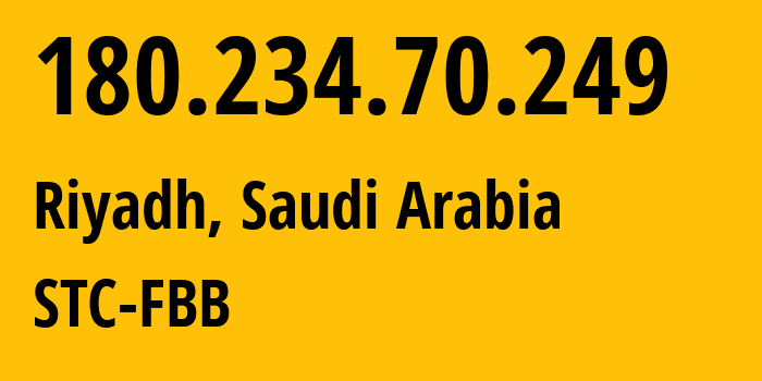IP-адрес 180.234.70.249 (Эр-Рияд, Эр-Рияд, Саудовская Аравия) определить местоположение, координаты на карте, ISP провайдер AS25019 STC-FBB // кто провайдер айпи-адреса 180.234.70.249