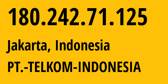 IP-адрес 180.242.71.125 (Джакарта, Jakarta, Индонезия) определить местоположение, координаты на карте, ISP провайдер AS7713 PT.-TELKOM-INDONESIA // кто провайдер айпи-адреса 180.242.71.125