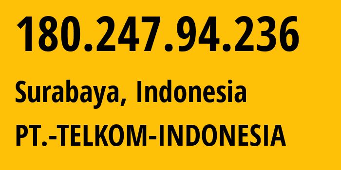 IP address 180.247.94.236 (Surabaya, East Java, Indonesia) get location, coordinates on map, ISP provider AS7713 PT.-TELKOM-INDONESIA // who is provider of ip address 180.247.94.236, whose IP address