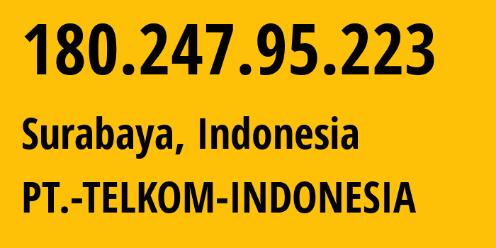 IP-адрес 180.247.95.223 (Сурабая, Восточная Ява, Индонезия) определить местоположение, координаты на карте, ISP провайдер AS7713 PT.-TELKOM-INDONESIA // кто провайдер айпи-адреса 180.247.95.223