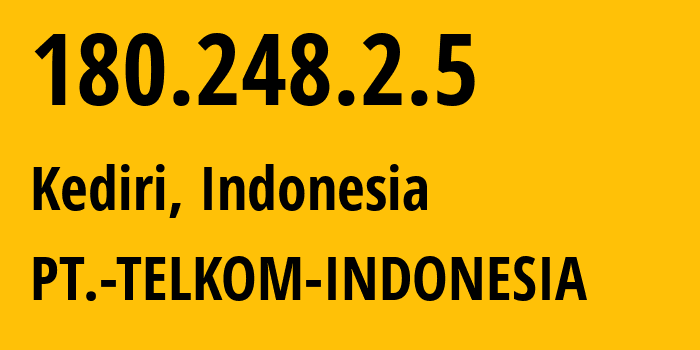 IP address 180.248.2.5 (Kediri, East Java, Indonesia) get location, coordinates on map, ISP provider AS7713 PT.-TELKOM-INDONESIA // who is provider of ip address 180.248.2.5, whose IP address