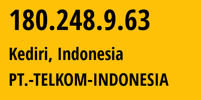 IP address 180.248.9.63 (Kediri, East Java, Indonesia) get location, coordinates on map, ISP provider AS7713 PT.-TELKOM-INDONESIA // who is provider of ip address 180.248.9.63, whose IP address